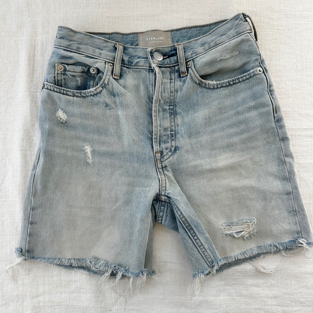 Everlane Denim Shorts Distressed‎ Raw Hem Casual Summer Light Wash Size 23